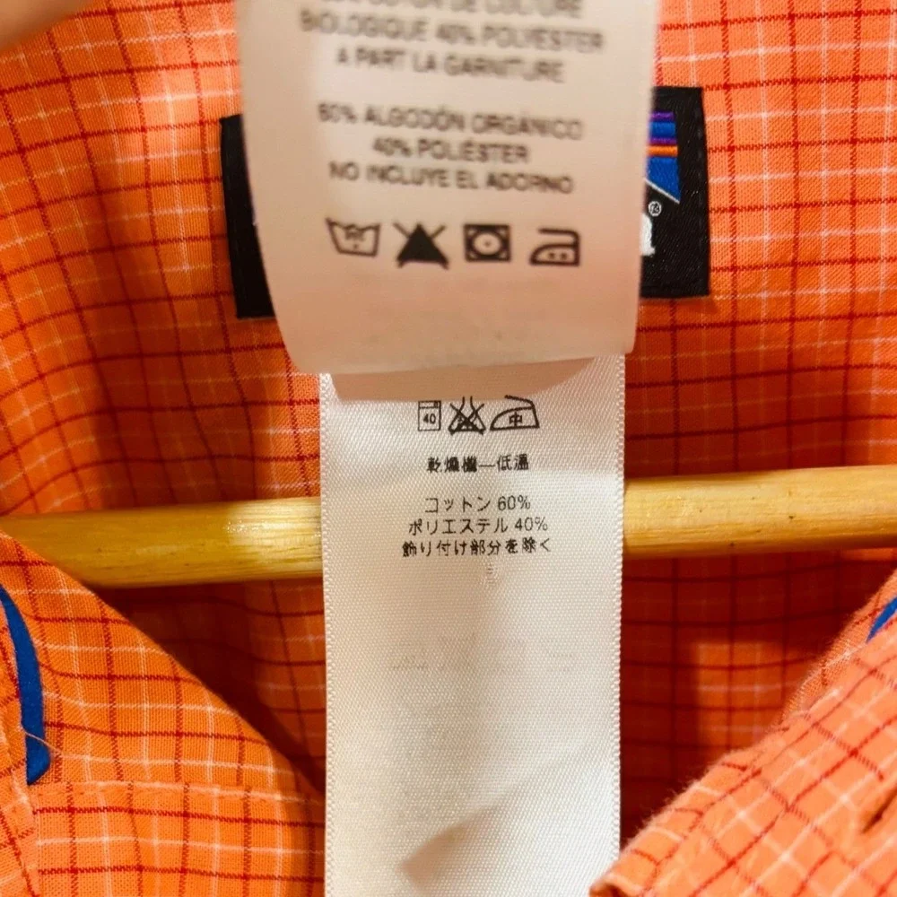 Patagonia Mens Large Orange Plaid Long Sleeve Ventilated Fishing Hiking Shirt L
